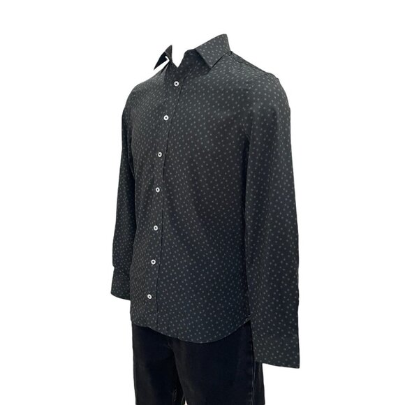 Nick Graham Black Dress Shirt Small Stretch Modern Fit Micro Print Long Sleeve - Picture 7 of 10